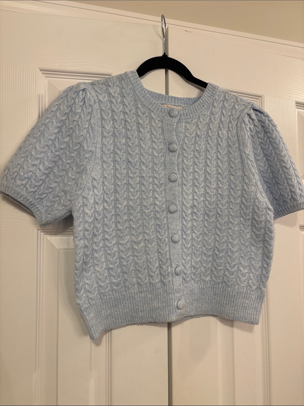 Sincerely Jules | S | Baby Blue Cable Knit Short-Sleeve Cardigan Sweater - Picture 5 of 7